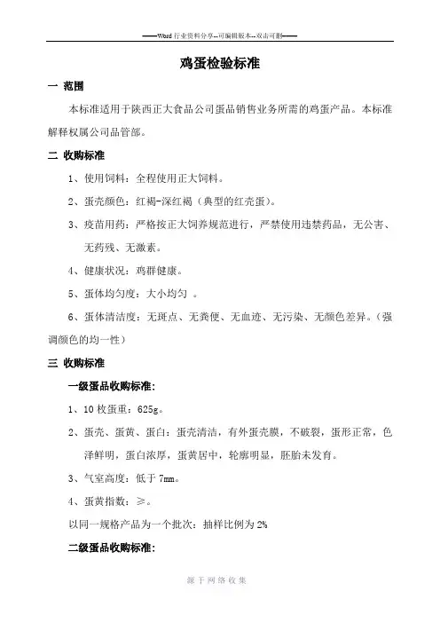 鸡蛋检验标准