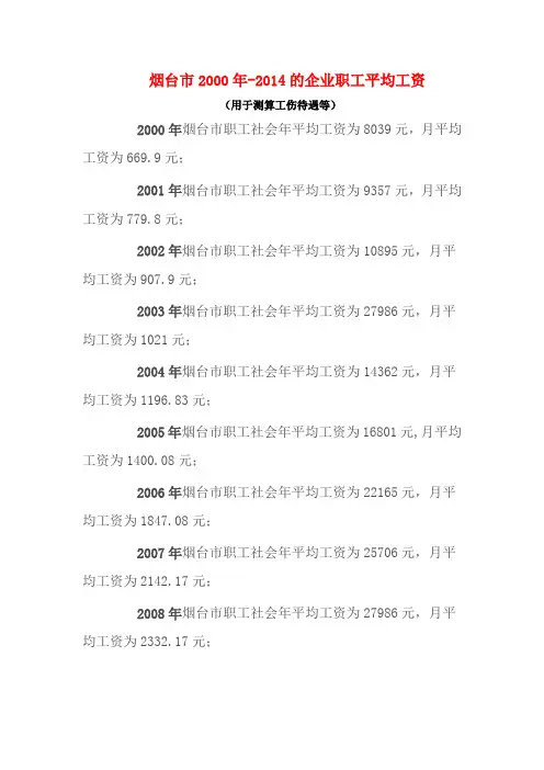 烟台市2000年-2014的企业职工平均工资