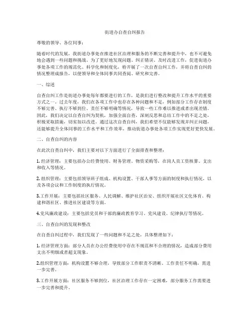 街道办自查自纠报告