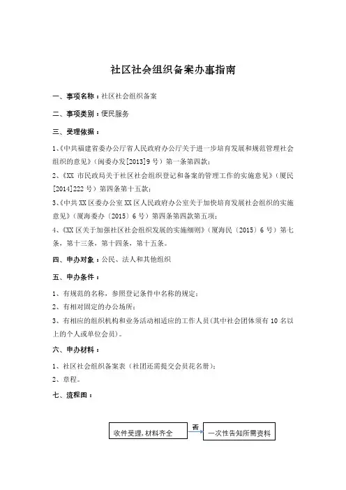 社区社会组织备案办事指南【模板】