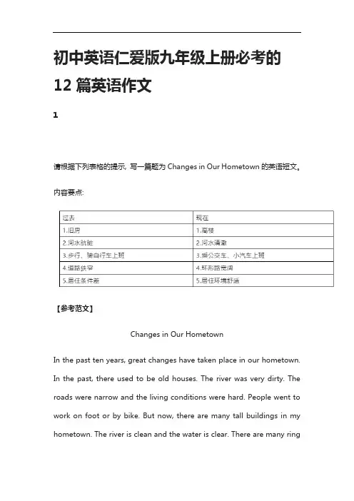 [全]初中英语仁爱版九年级上册必考的12篇英语作文