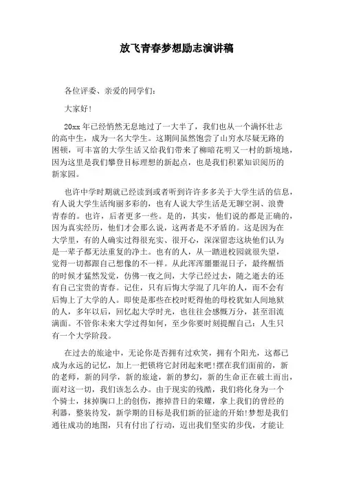 放飞青春梦想励志演讲稿