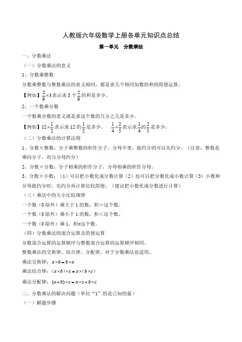 最新人教版六年级数学上册各单元知识点总结