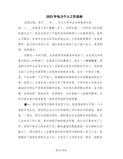 2023年电力个人工作总结(3篇)