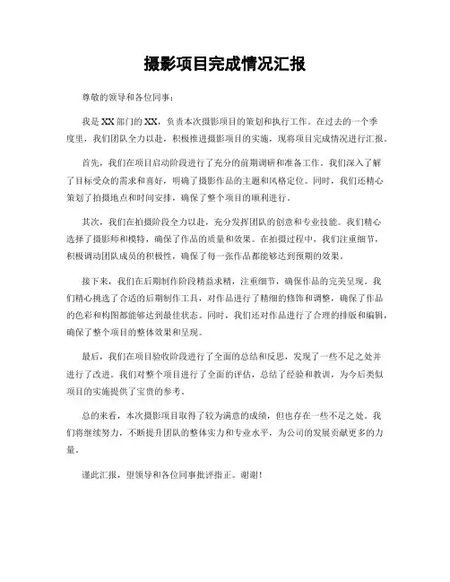 摄影项目完成情况汇报