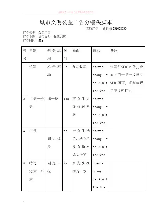 城市文明公益广告分镜头脚本