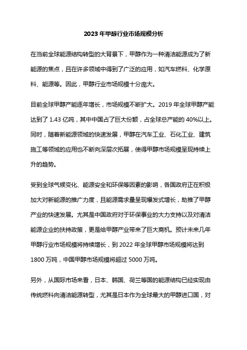 2023年甲醇行业市场规模分析