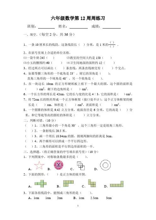 六年级数学第12周周练习