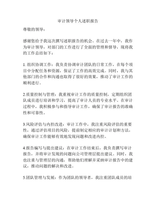 审计领导个人述职报告