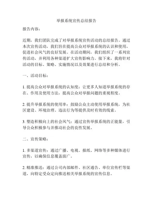 举报系统宣传总结报告