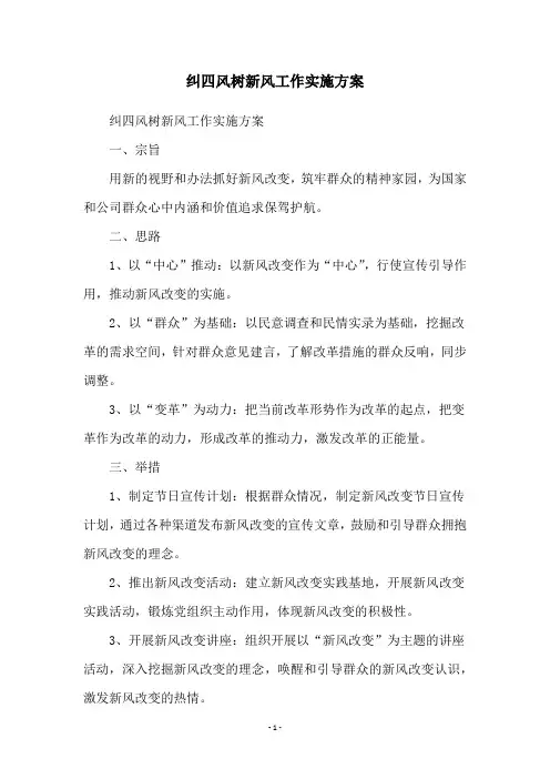 纠四风树新风工作实施方案