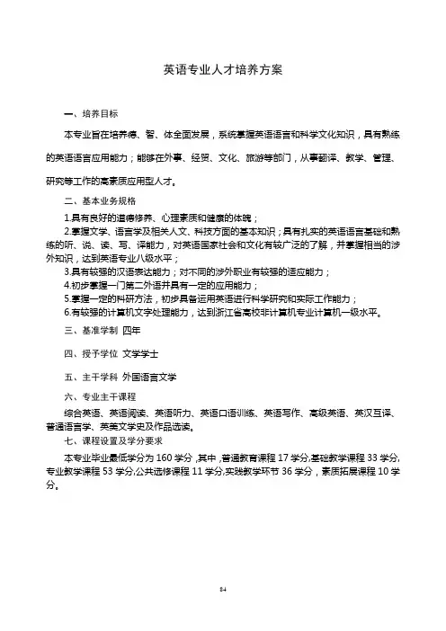 英语专业人才培养方案