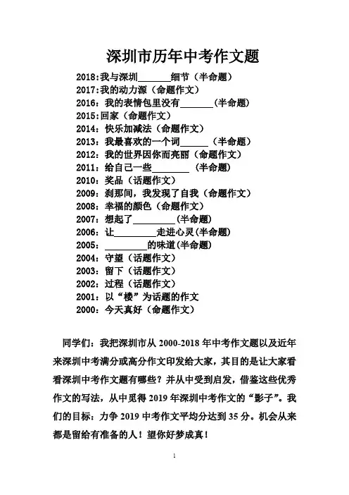 (完整word版)深圳市历年中考满分作文