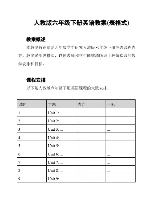 人教版六年级下册英语教案(表格式)
