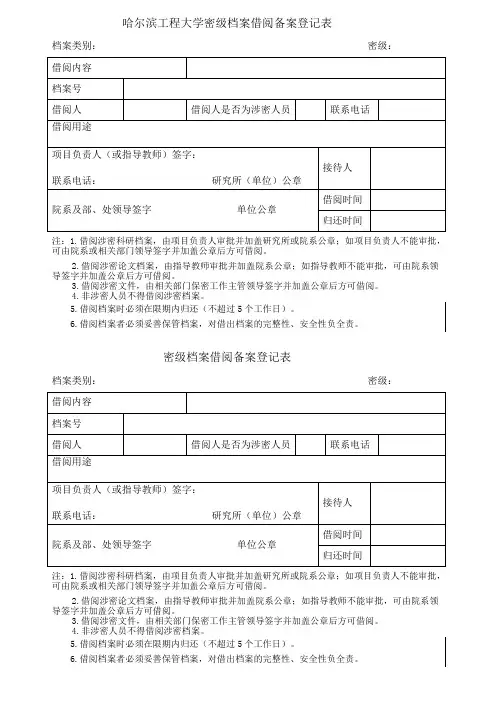 密级档案借阅备案登记表