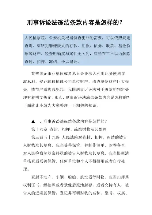 刑事诉讼法冻结条款内容是怎样的？