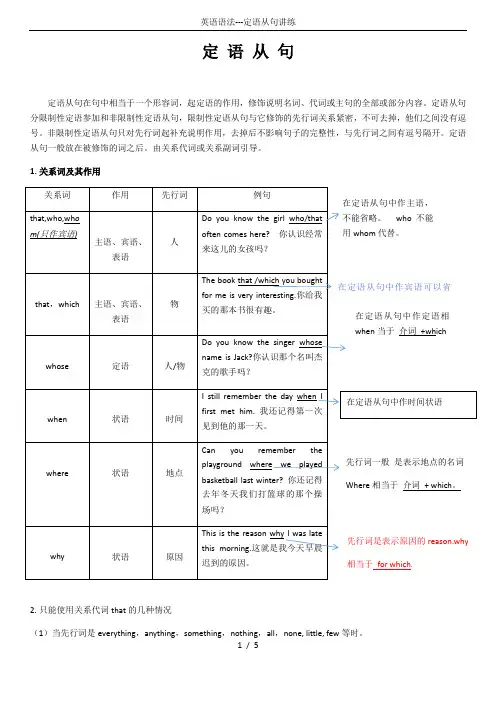 英语语法---定语从句讲练