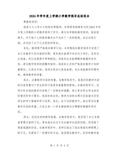 2024年学年度上学期小学教学视导总结范本(2篇)