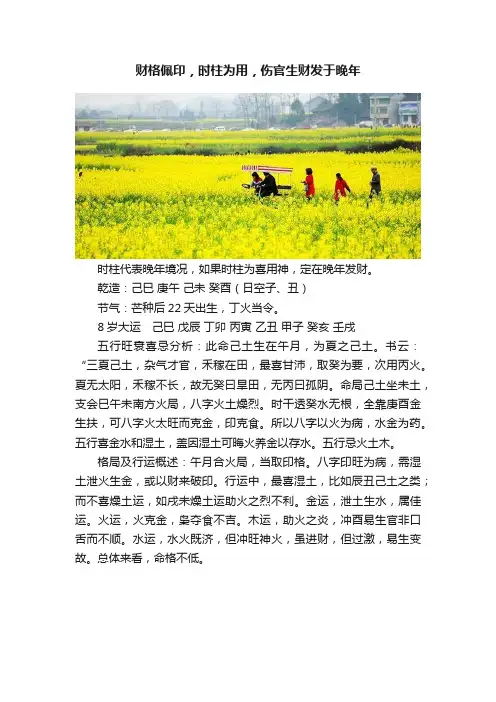 财格佩印，时柱为用，伤官生财发于晚年