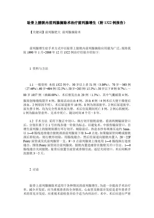 耻骨上膀胱内前列腺摘除术治疗前列腺增生(附1322例报告)