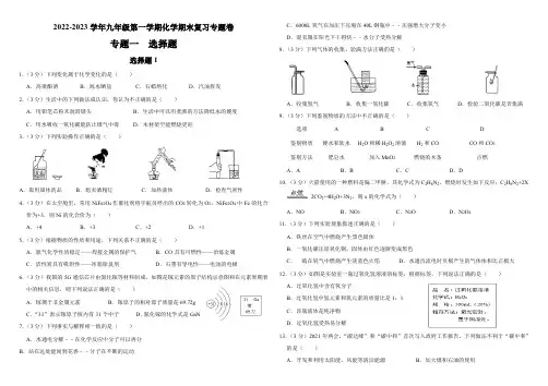 初三化学上册期末专题复习资料