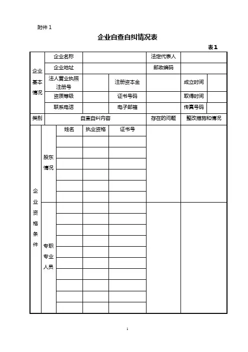 企业自查自纠情况表