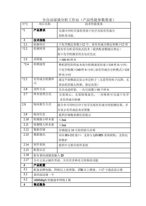 全自动尿液分析工作站(产品性能参数要求)