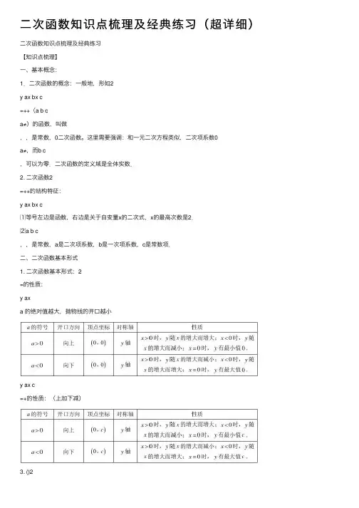 二次函数知识点梳理及经典练习（超详细）