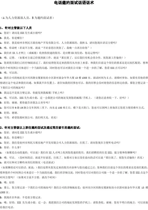 2019年通用电话邀约求职者面试话术(HR用)