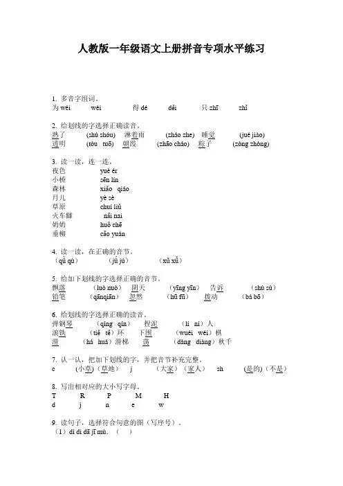 人教版一年级语文上册拼音专项水平练习