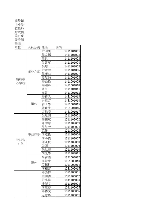 庙岭镇中小学校教师财政供养对象分类编码表