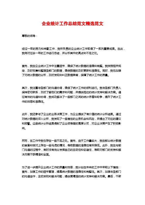 企业统计工作总结范文精选范文