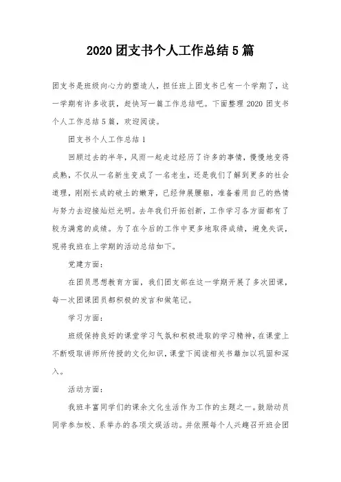 2020团支书个人工作总结5篇