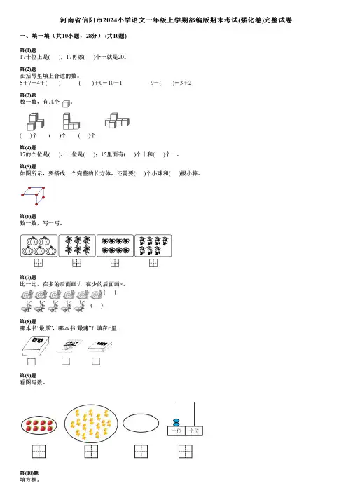 河南省信阳市2024小学数学一年级上学期部编版期末考试(强化卷)完整试卷
