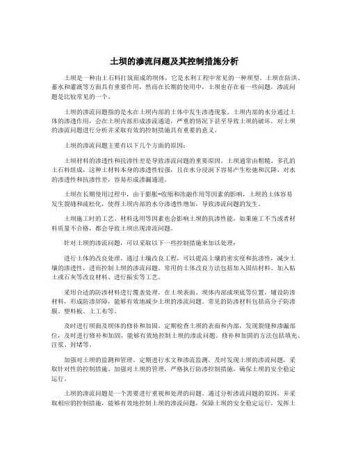 土坝的渗流问题及其控制措施分析