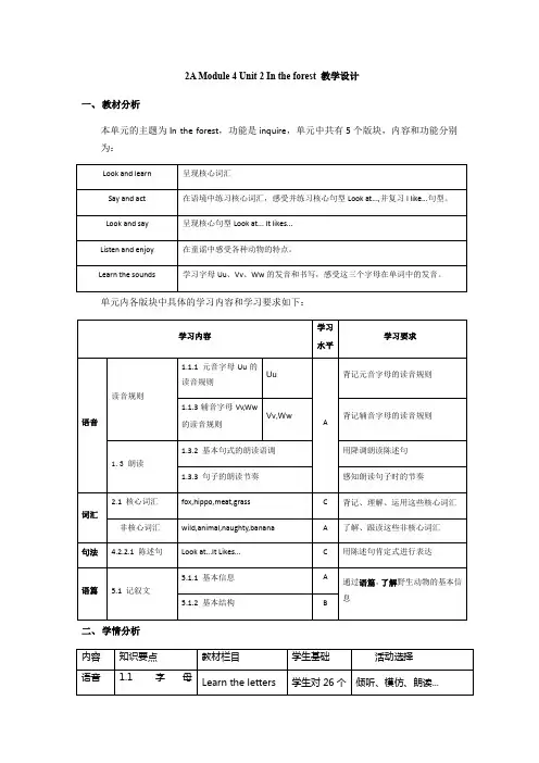Module4Unit211Intheforest(教案)牛津上海版(试用本)英语二年级上册