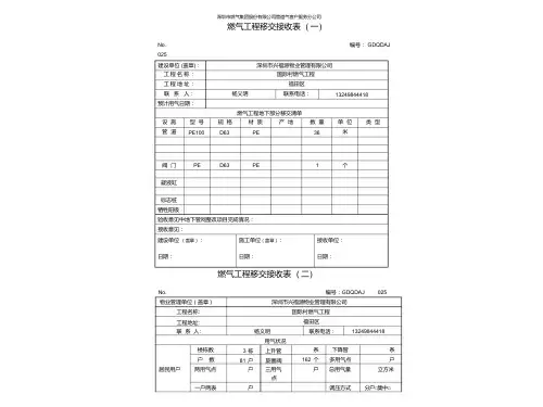 燃气工程移交接收表格模板