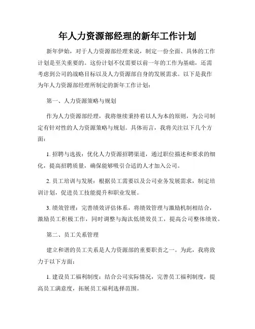 年人力资源部经理的新年工作计划
