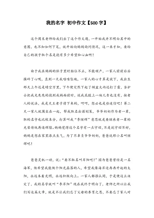 我的名字 初中作文【500字】