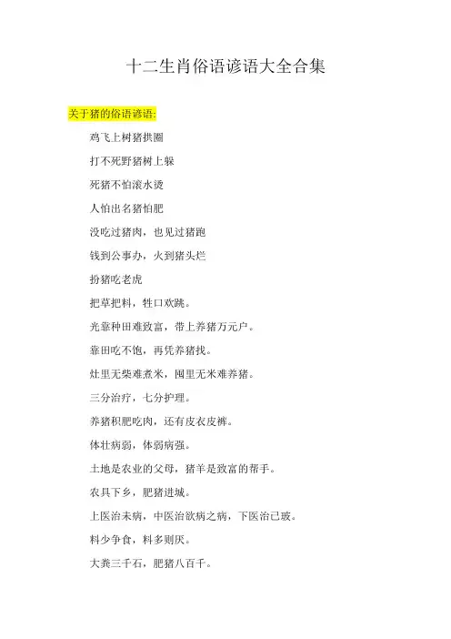 十二生肖俗语谚语大全合集