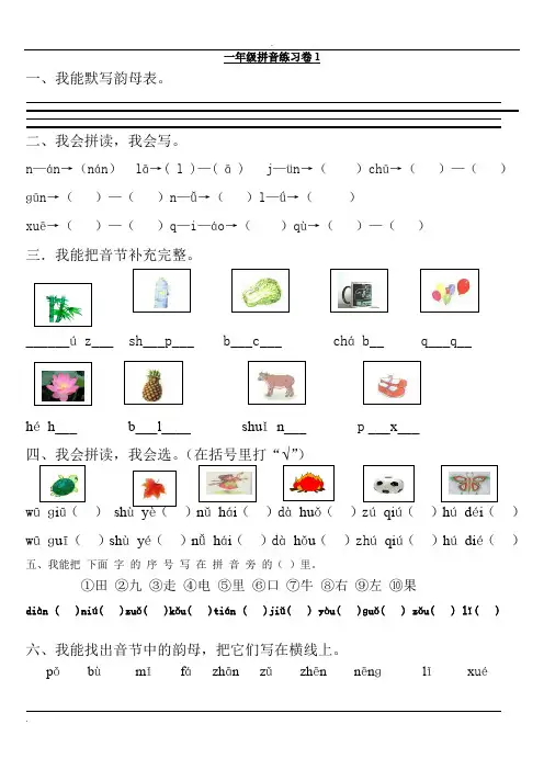 小学一年拼音练习题9套