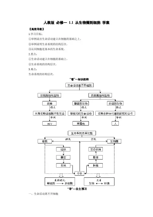 人教版必修一1_1从生物圈到细胞导学案