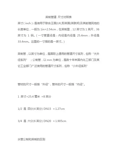 英制管道 尺寸对照表