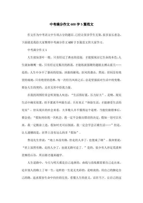 中考满分作文600字5篇范文