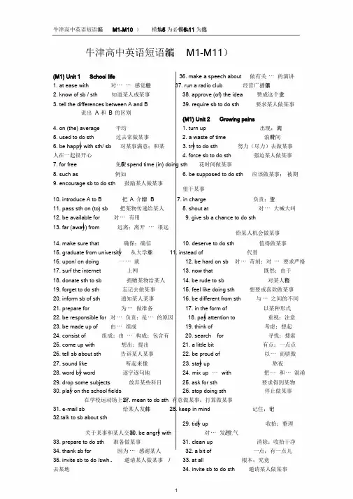 译林牛津版高中英语词组总汇(中英互译版)