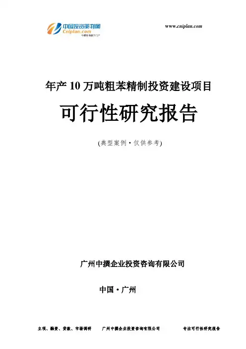 年产10万吨粗苯精制投资建设项目可行性研究报告-广州中撰咨询