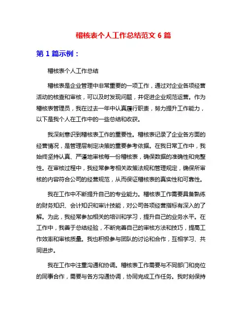 稽核表个人工作总结范文6篇