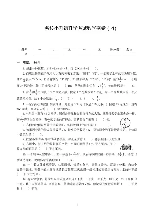 2019-2020名校小升初升学考试数学密卷附试卷答案( 4)