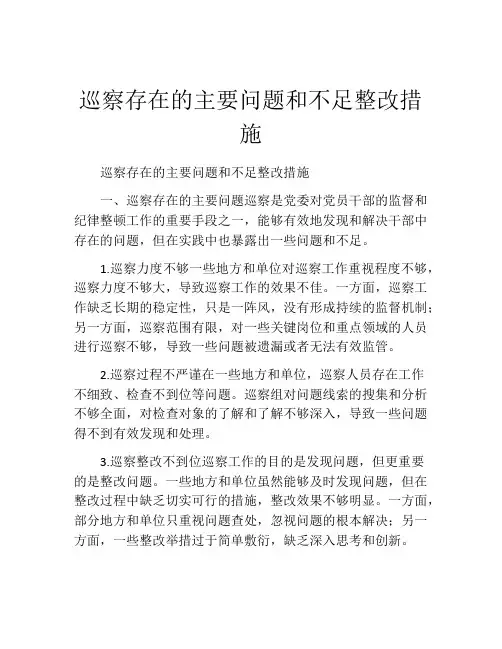 巡察存在的主要问题和不足整改措施