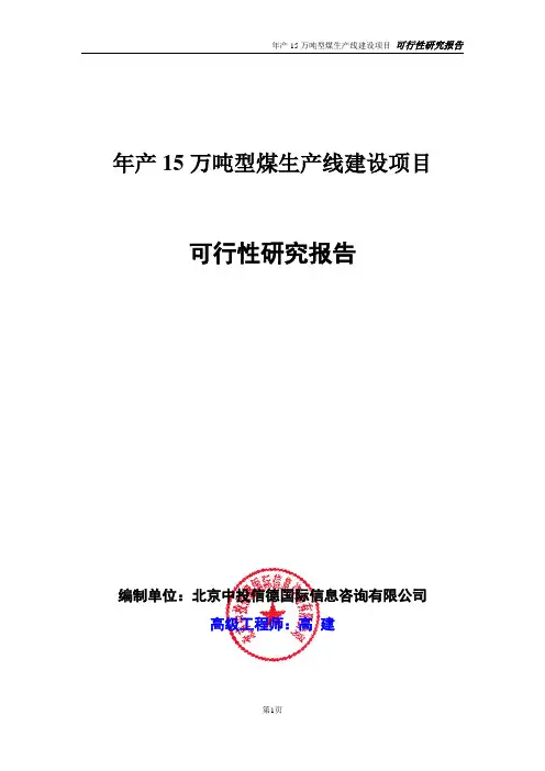年产15万吨型煤生产线建设项目可行性研究报告